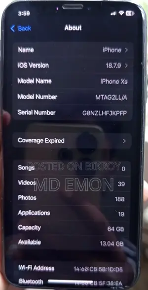 Apple iPhone XS 64 GB Black