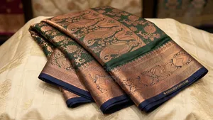 Silk Katan Saree, Without Blouse Piece, 12 Haat Saree, Deep Green Color