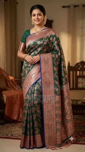 সিল্ক কাতান শাড়ি, ব্লাউজ পিস ছাড়া, ১২ হাত শাড়ি, গাঢ় সবুজ শাড়ির রং