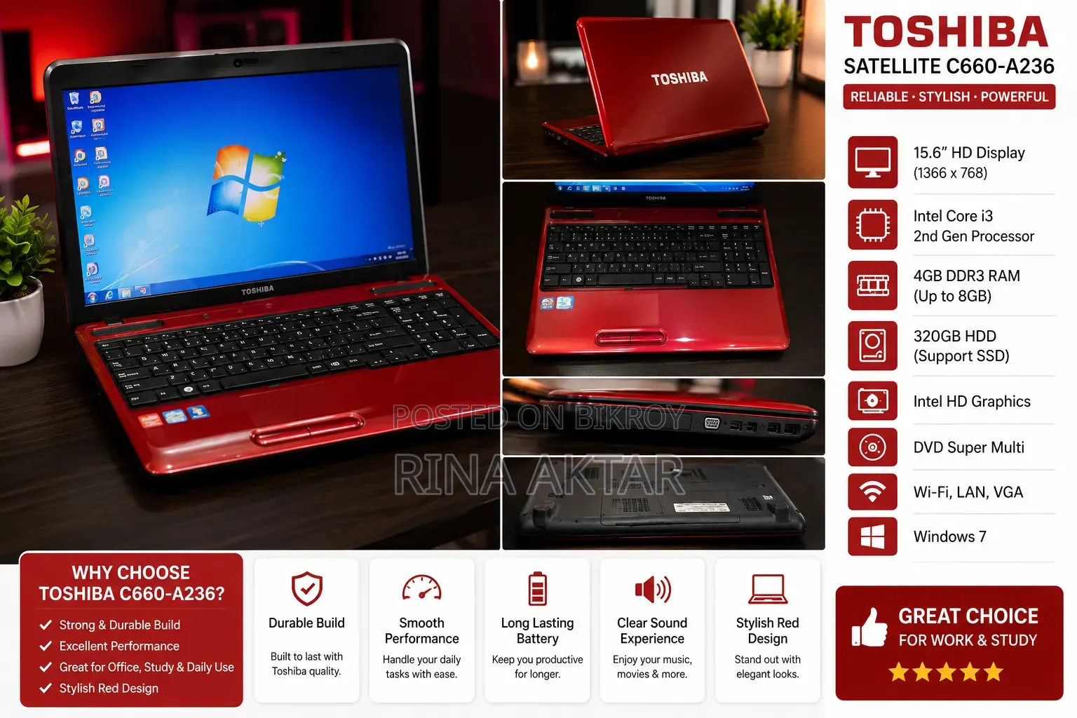 Laptop Toshiba Satellite C665 2GB Intel Core i3 HDD+SSD 320GB