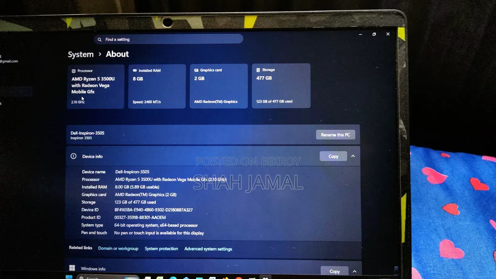 Laptop Dell Inspiron 15 8GB AMD Ryzen 5 SSD 512GB