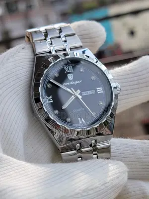 Poedagar Stainless Steel | Day Date | Black Dial Men's Wrist Watch