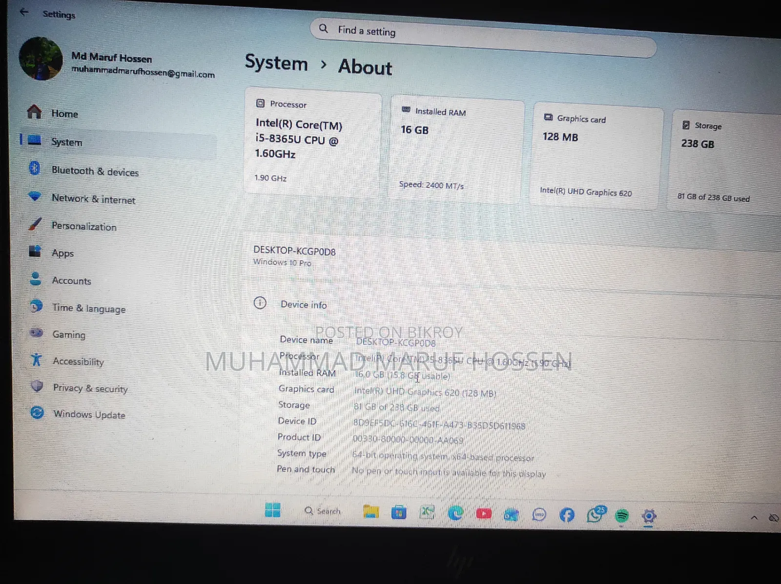 Laptop HP EliteBook 840 G6 16GB Intel Core I5 HDD+SSD 256GB