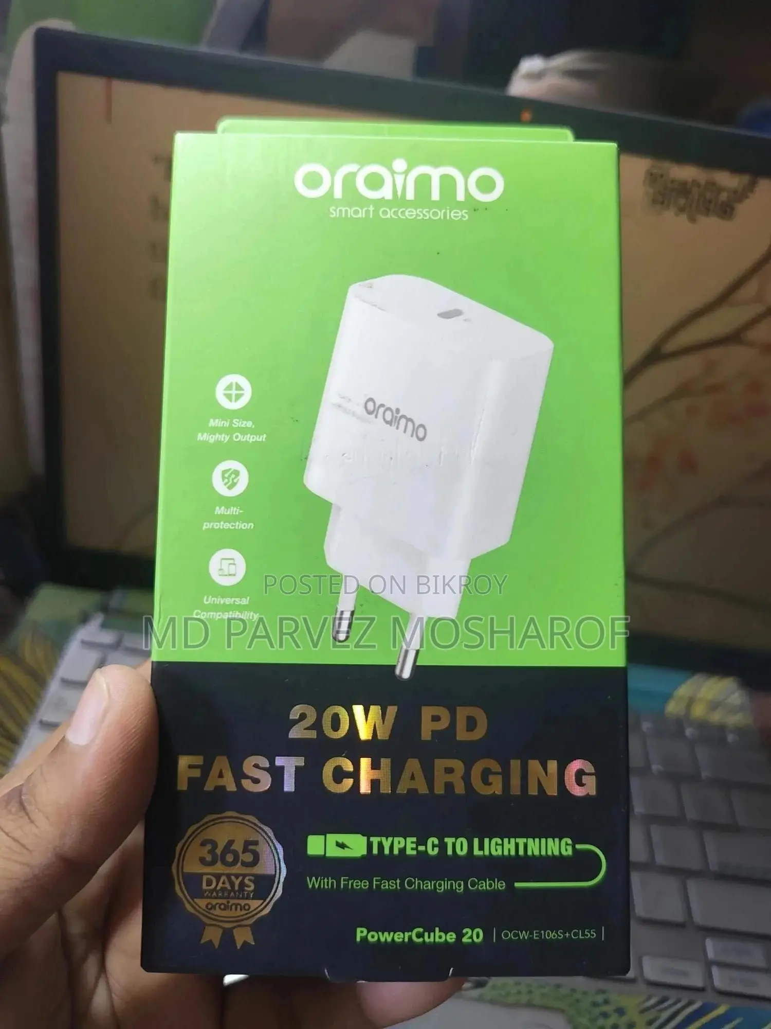 Oraimo 20W PD Fast Charger (Original) + Type-C to Lightning Cable
