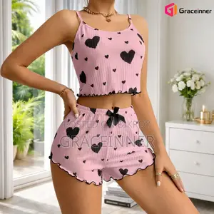 Heart Print Cami Pajama Set for Women | Summer Loungewear for 5 Color