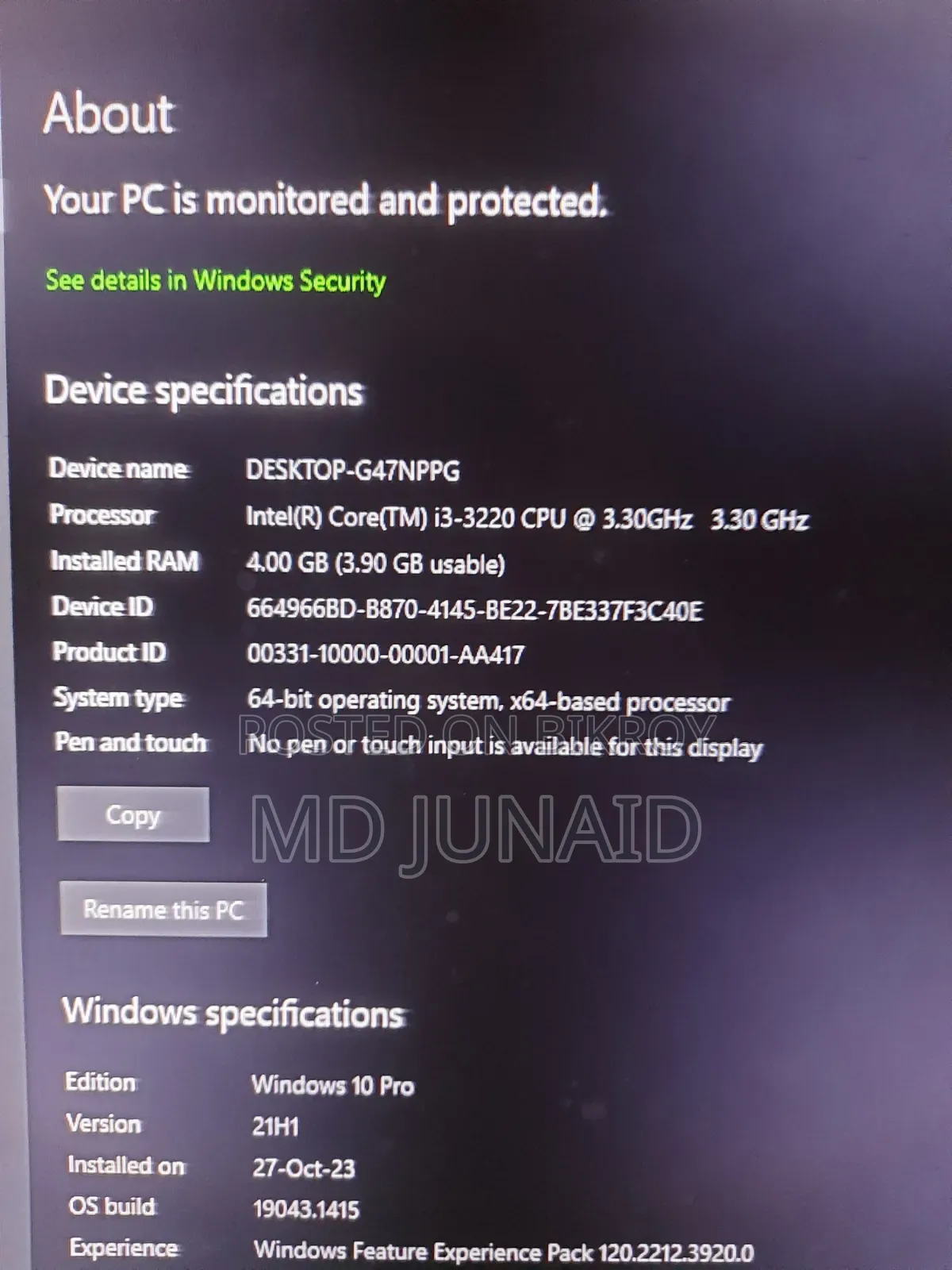 Desktop Computer 4GB Intel Core i3 HDD 512GB