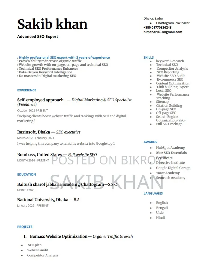 Part-Time Weekend CV