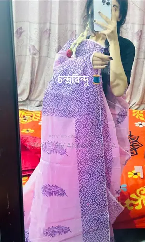 Block Print Saree, Material Half Silk