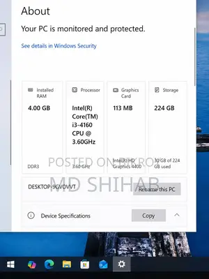 Desktop Computer 4GB Intel Core i3 SSD 256GB