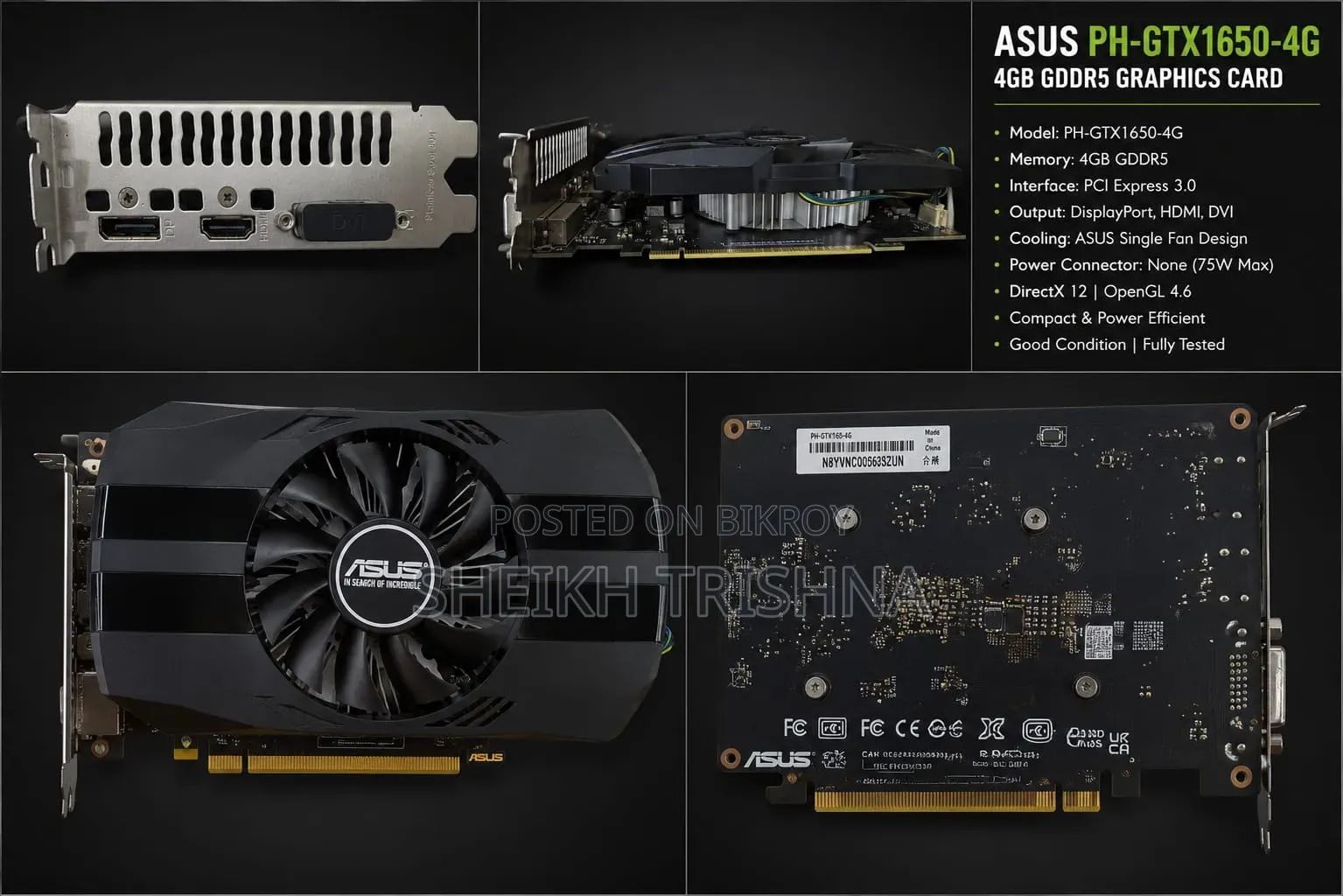 Asus Gtx 1650 4gb Gddr5 Graphics Card For Sale