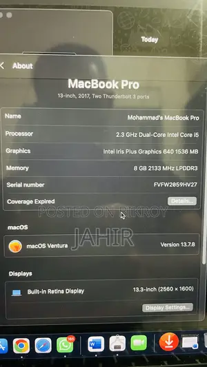 Laptop Apple MacBook Pro 2017 8GB Intel Core I5 SSD 128GB