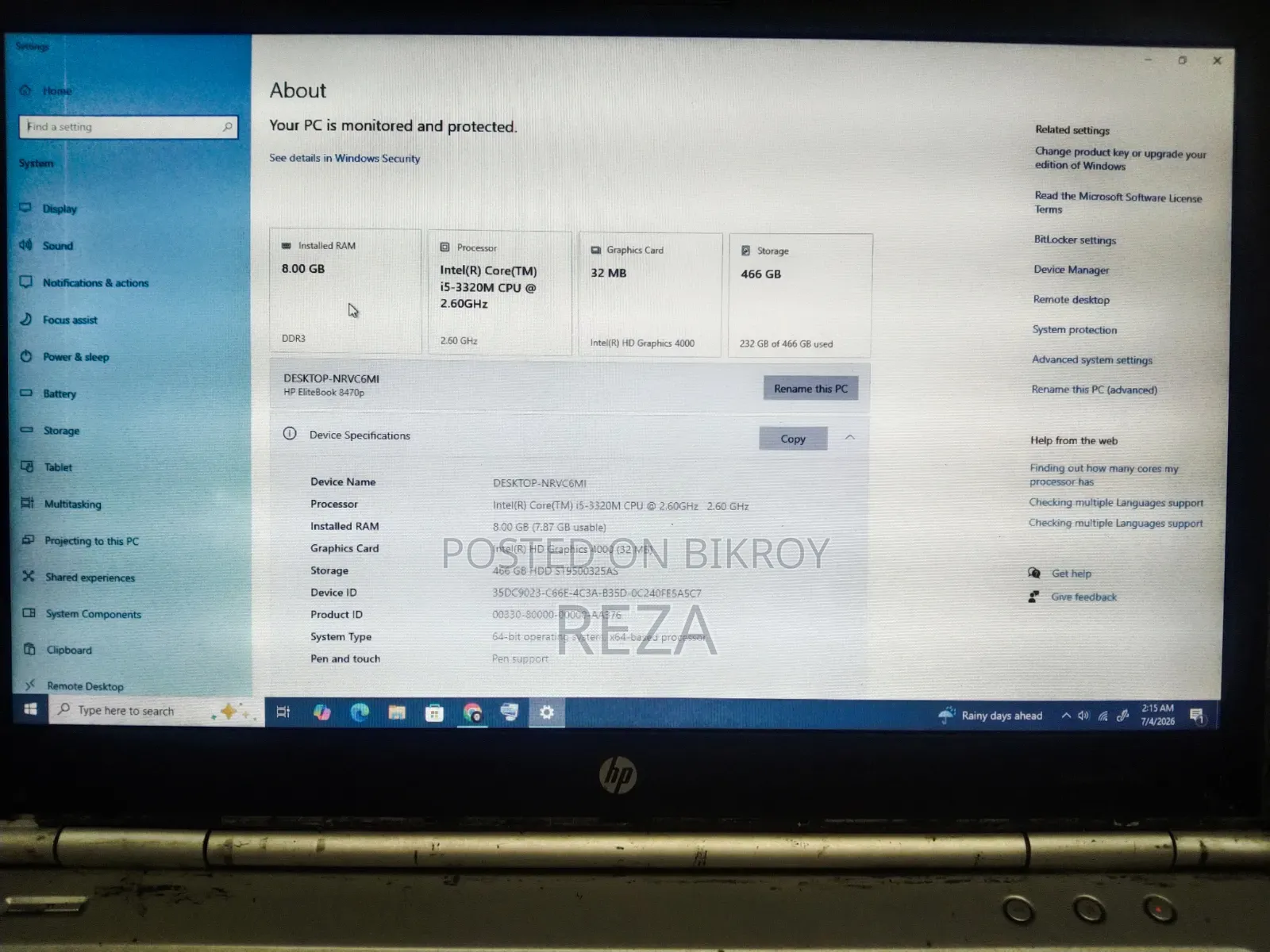 Laptop HP EliteBook 8470P 8GB Intel Core I5 HDD 500GB