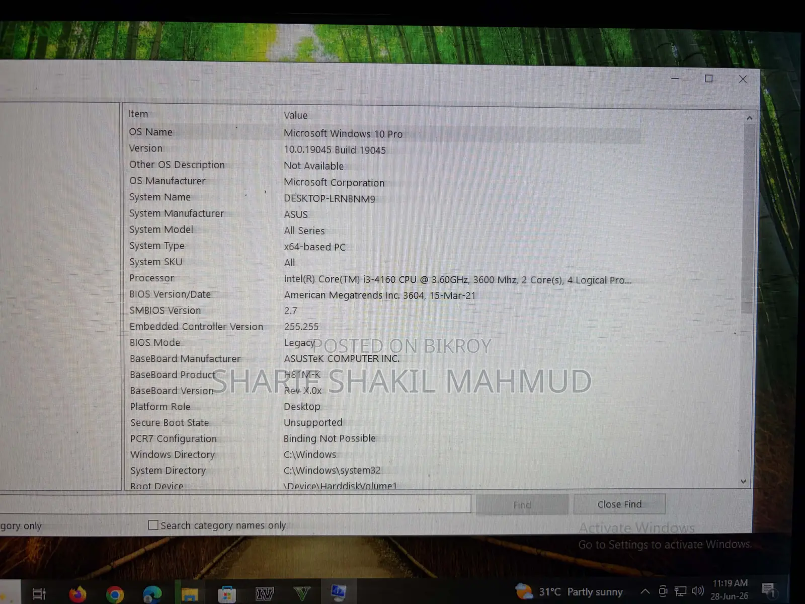 Desktop Computer Asus 4GB Intel Core I3 HDD 1T