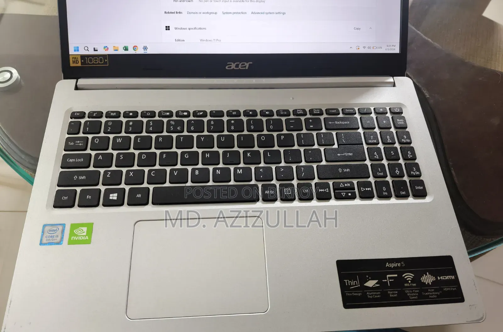 ল্যাপটপ Acer Aspire 5 ৮জিবি ইন্টেল কোর আই৫ এসএসডি ২ টেরাবাইট