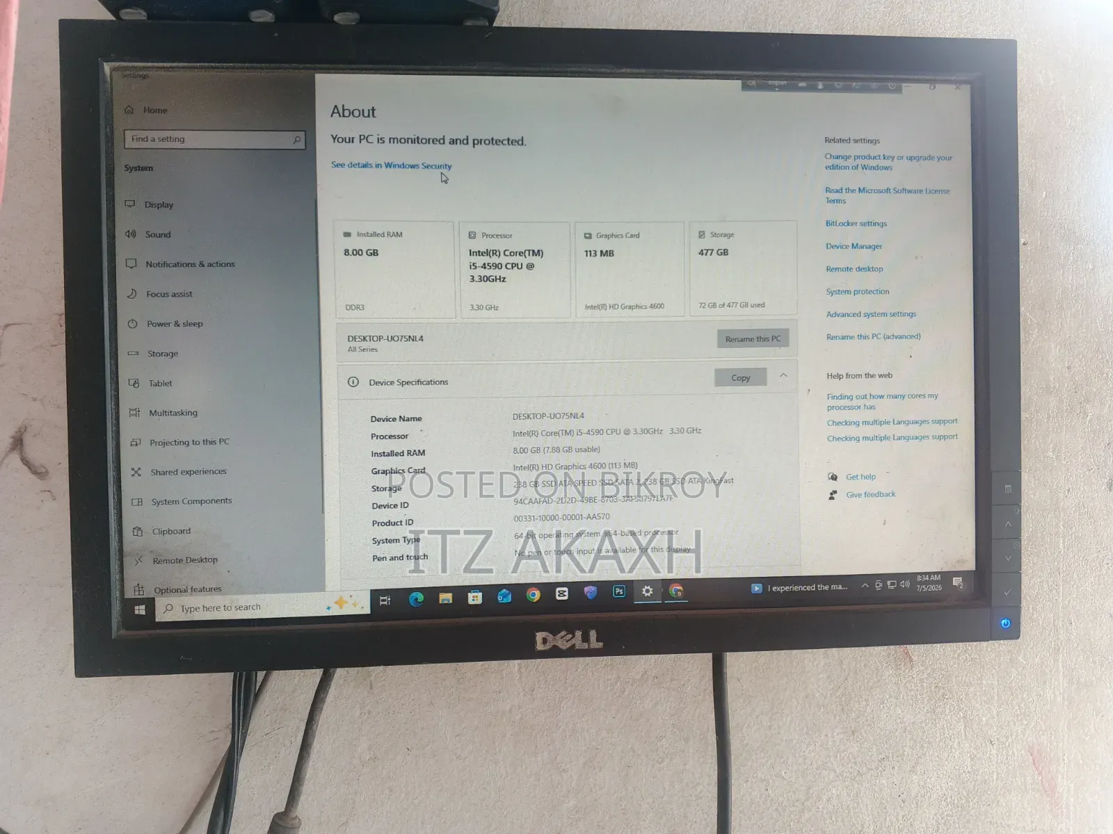 Desktop Computer Dell 8GB Intel Core I5 SSD 256GB