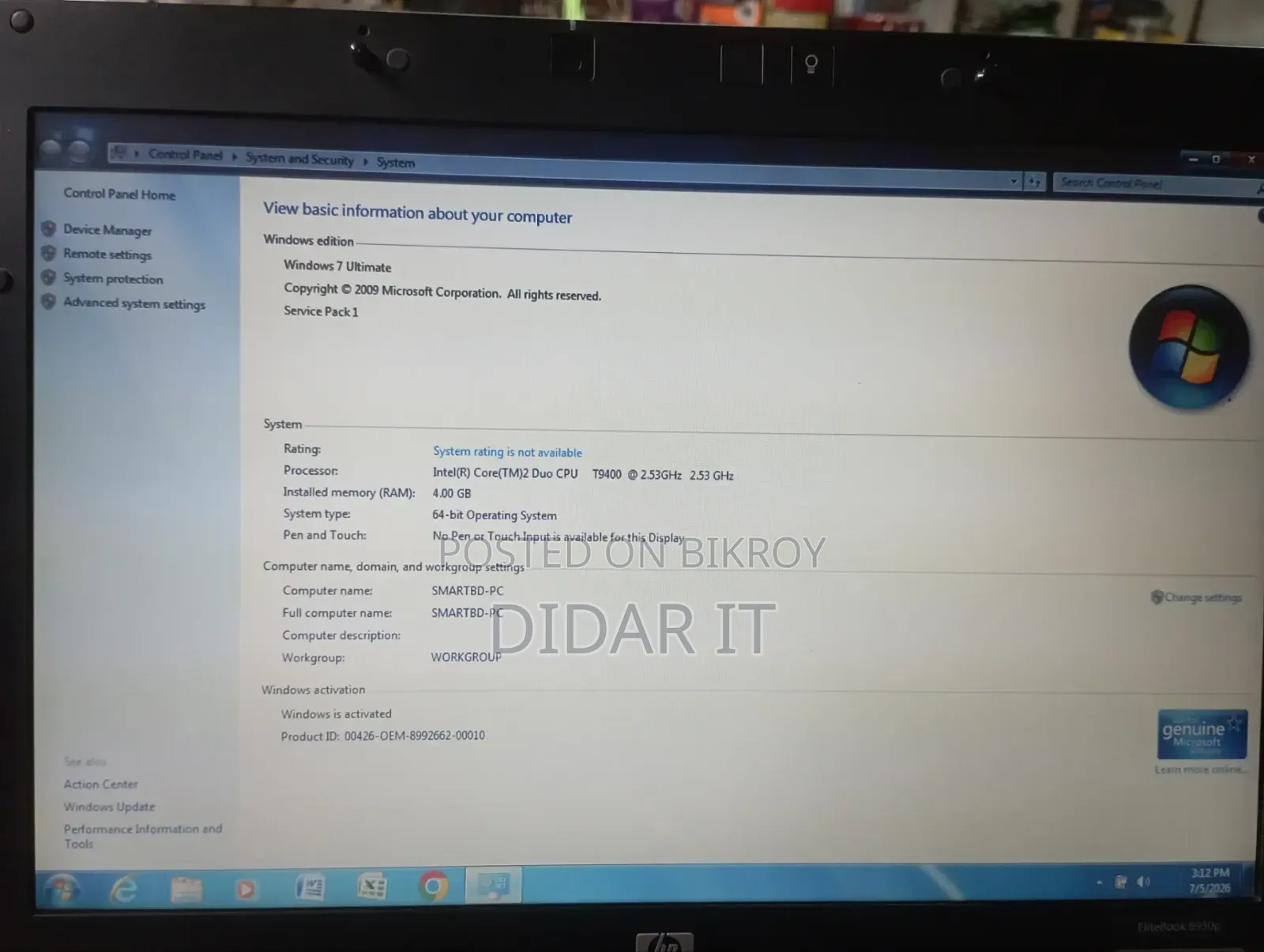 Laptop HP Compaq 6930p 4GB Intel Core 2 Duo HDD 160GB