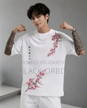 Premium Quality Drop Shoulder T-Shirt Sakura Branch Design