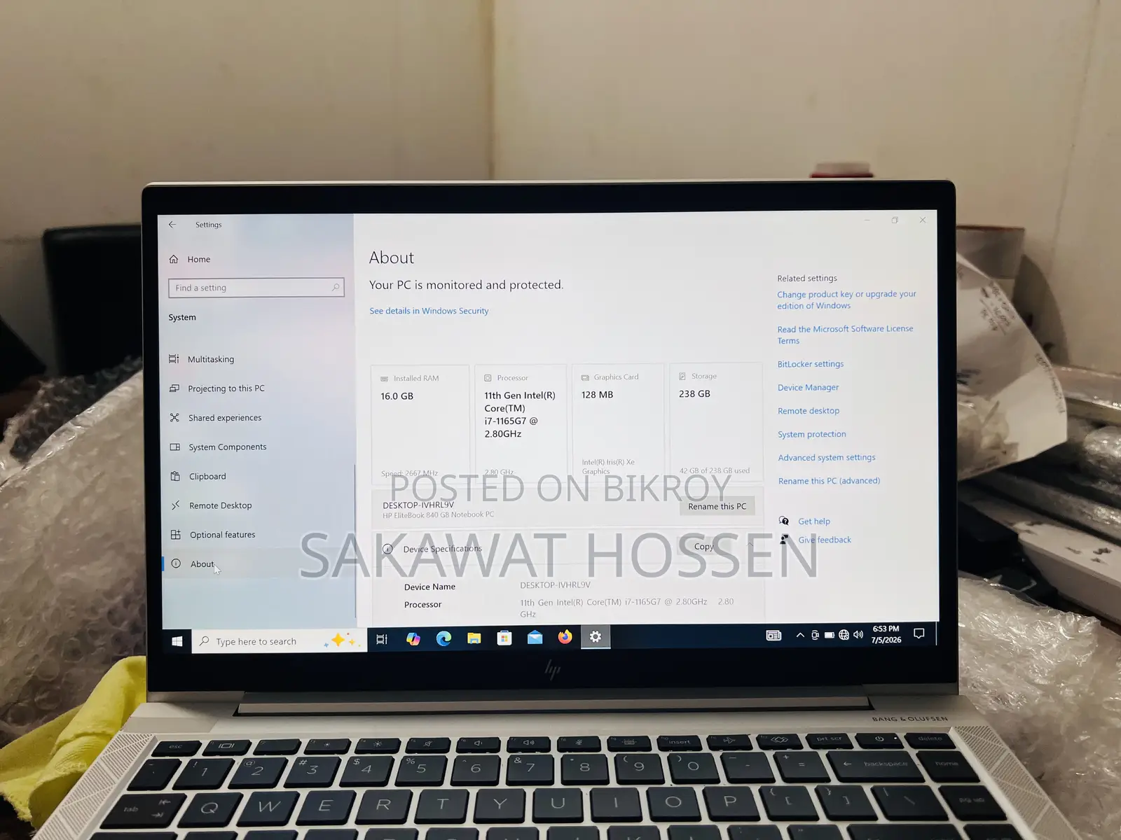 Laptop HP EliteBook 840 G8 16GB Intel Core i7 SSD 256GB