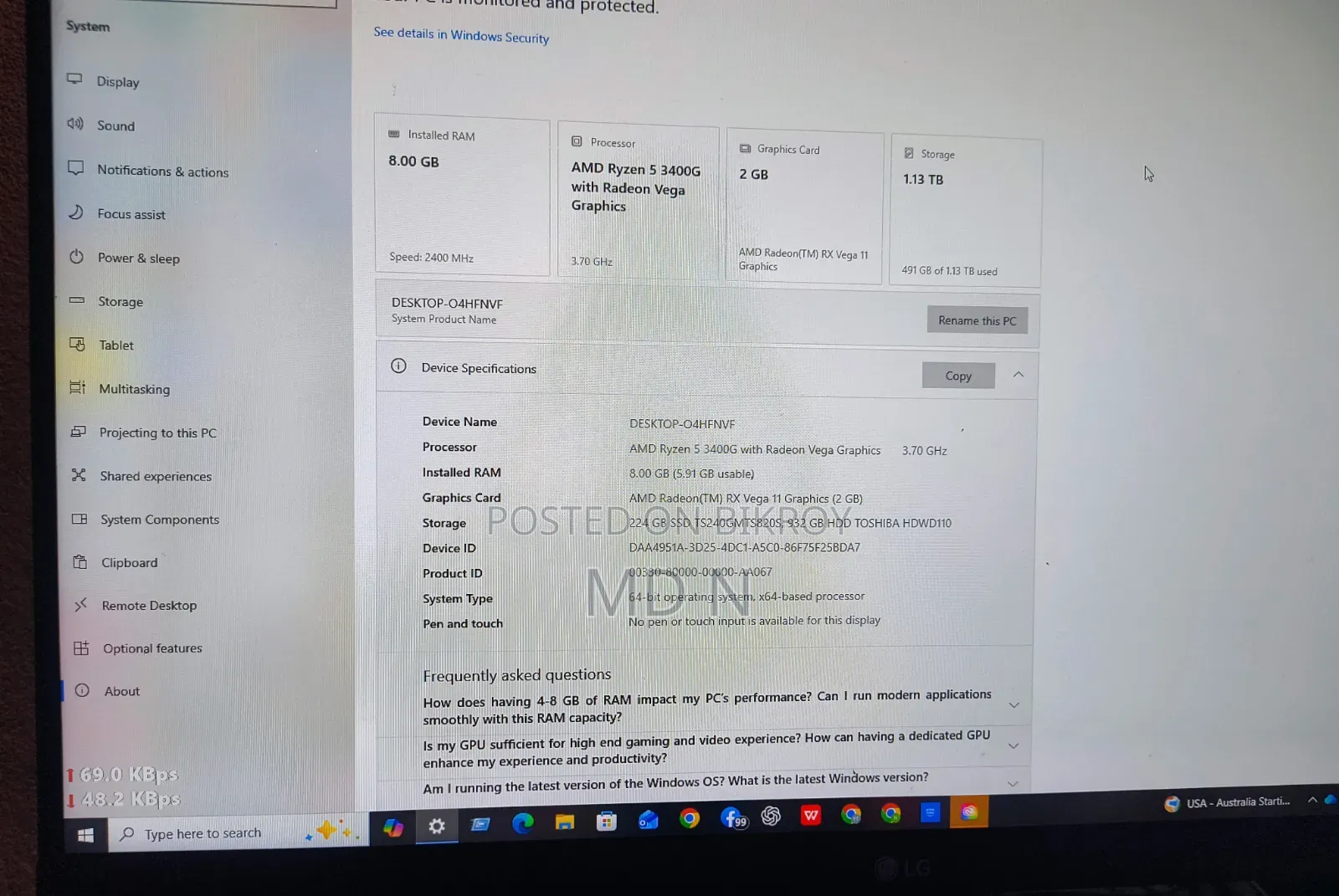 Desktop Computer Asus 8GB AMD Ryzen 5 HDD+SSD 1.5TB