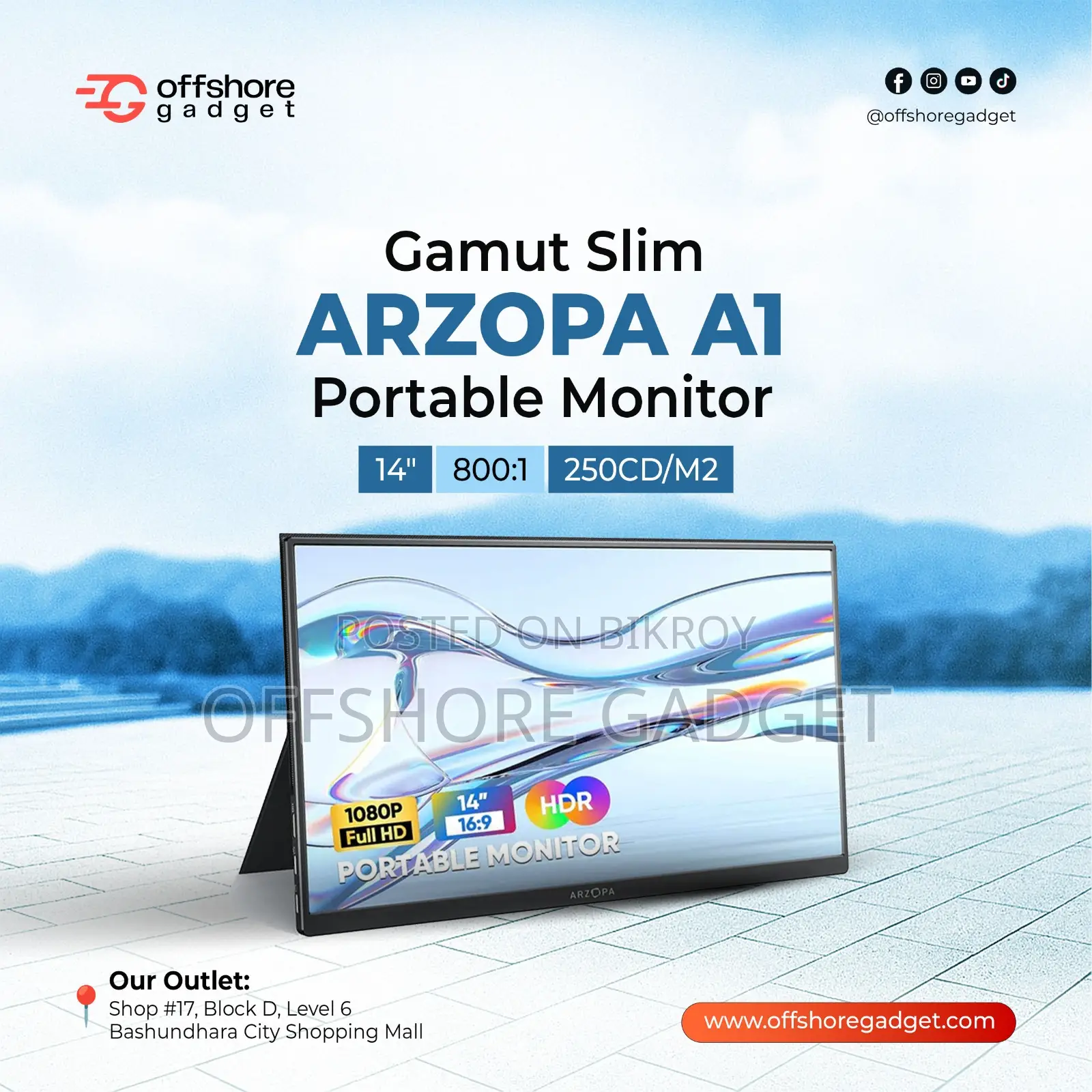 Arzopa A1 Gamut Slim Portable Monitor 14′′ FHD 1080p