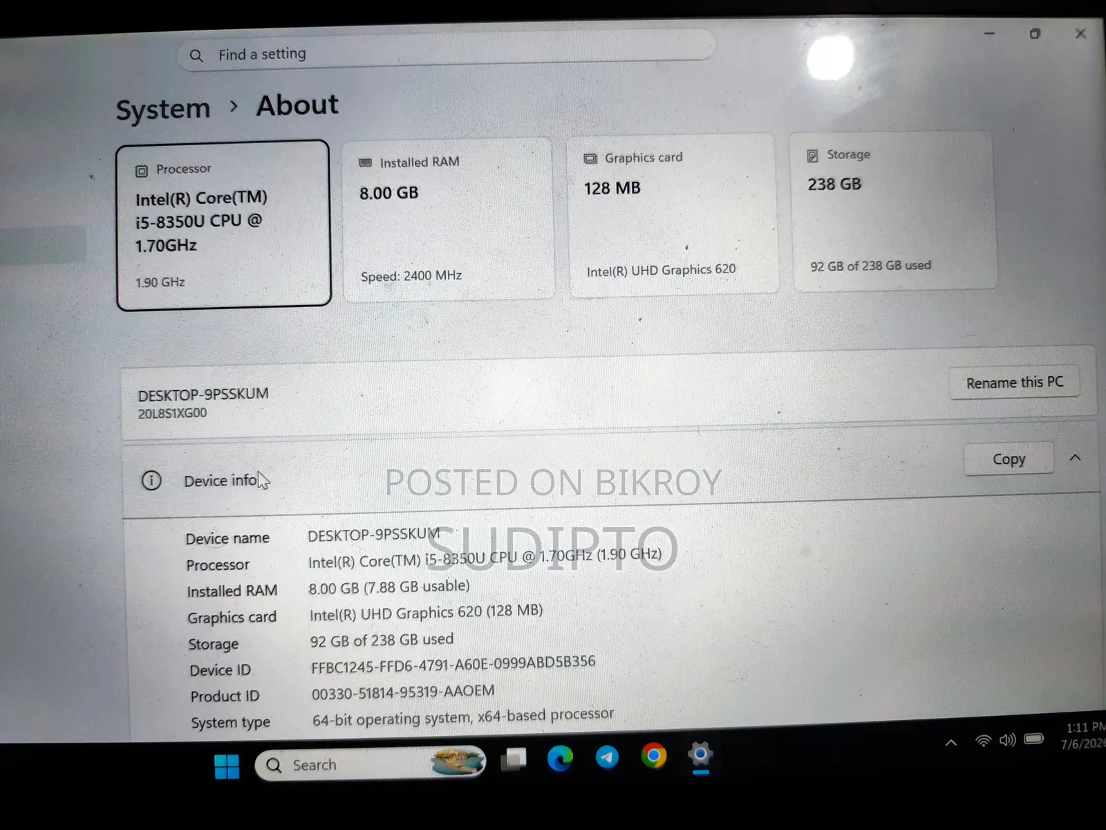 Laptop Lenovo ThinkPad T490s 8GB Intel Core I5 SSD 256GB