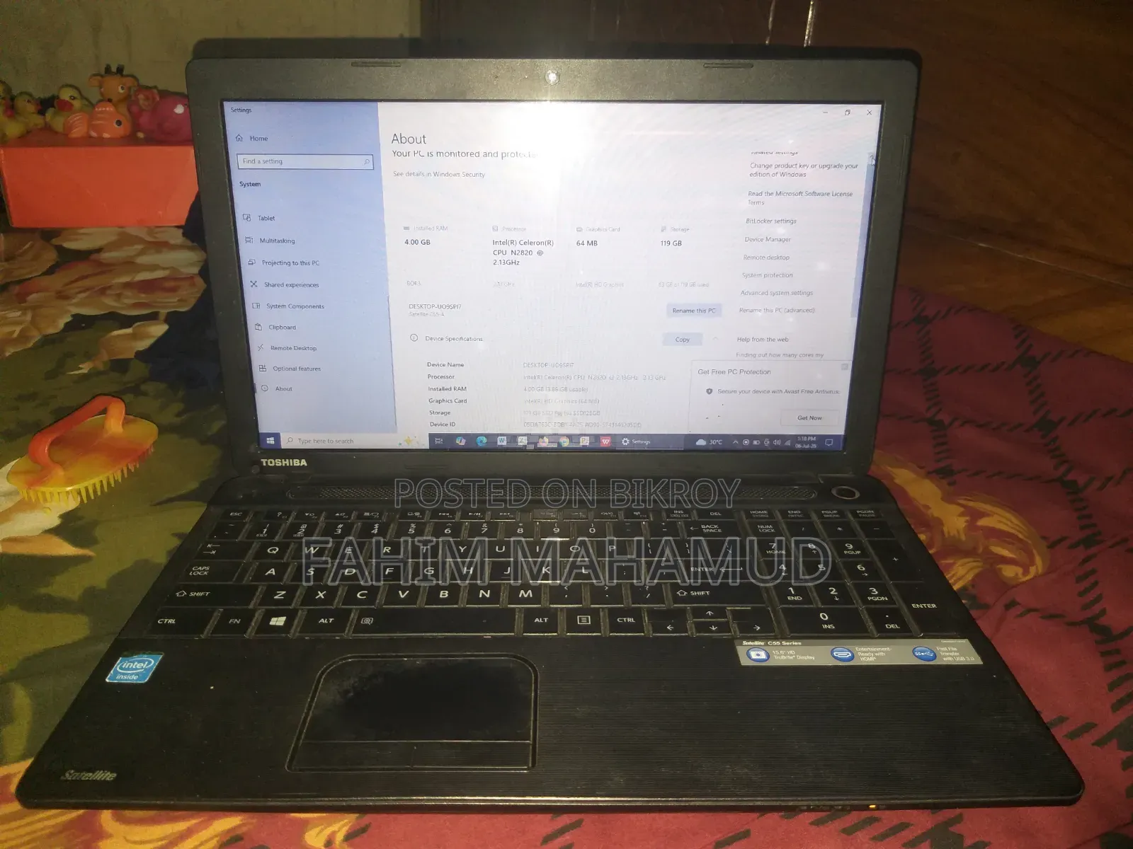 Laptop Toshiba Satellite C50A 4GB Intel Celeron SSD 128GB