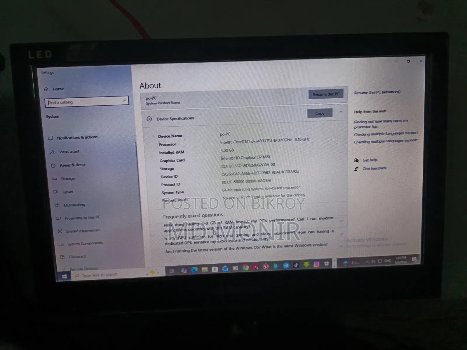 Desktop Computer Asus A4110 4GB Intel Core i5 SSD 32GB