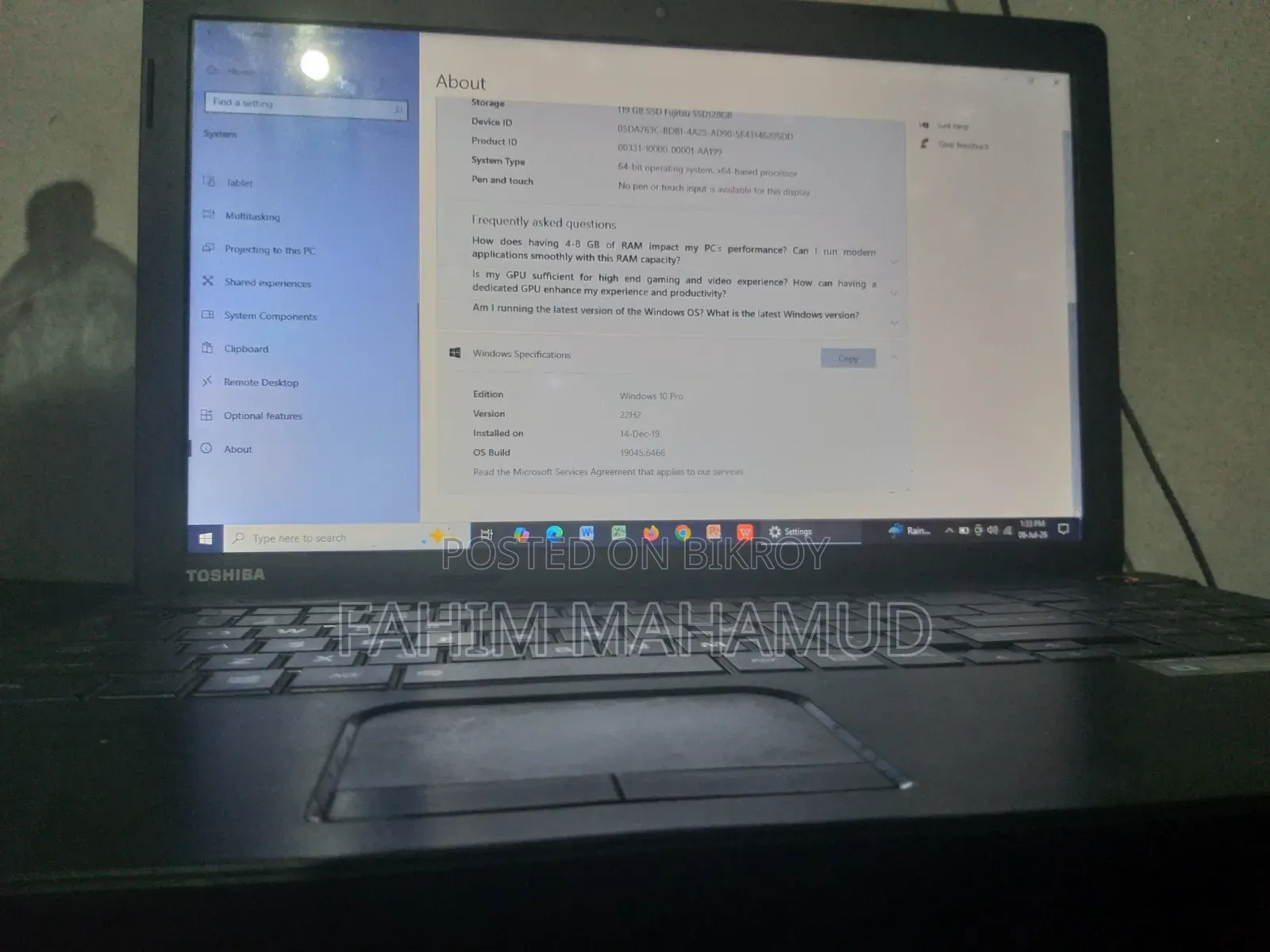 Laptop Toshiba Satellite C50A 4GB Intel Celeron SSD 128GB