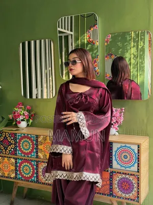 শামুসিল্ক থ্রি পিস গাউন মোস্ট ডিমান্ডিং পার্পল কালারের শামু সিল্কের