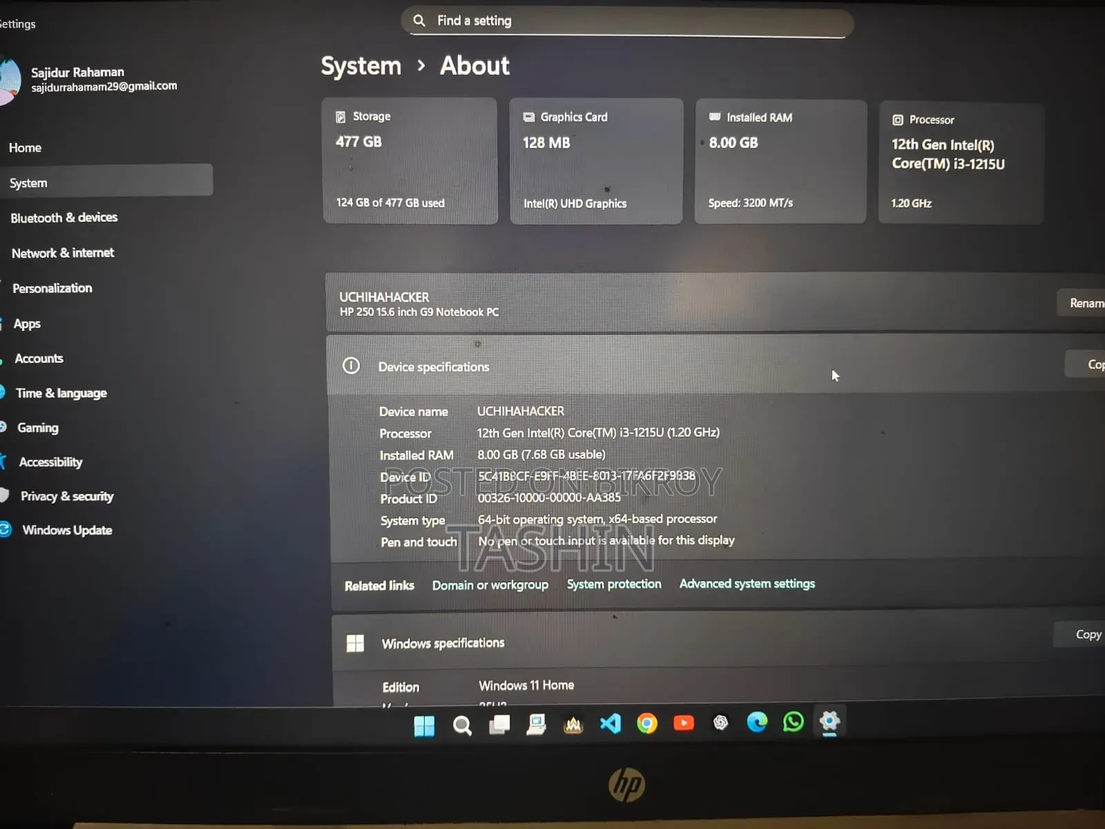 Laptop HP 250 G10 8GB Intel Core I3 SSD 512GB