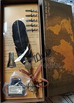 Vintage Feather Ink Pen Set- Black