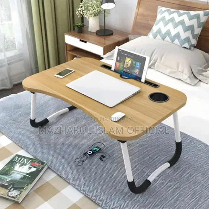 Foldable Laptop Table | Mdf + Metal | Cup & Mobile Holder