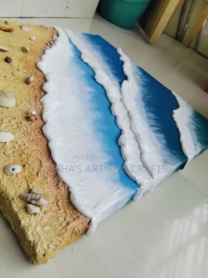 Handcrafted 3D Texture Sea Beach Painting With Real Shells