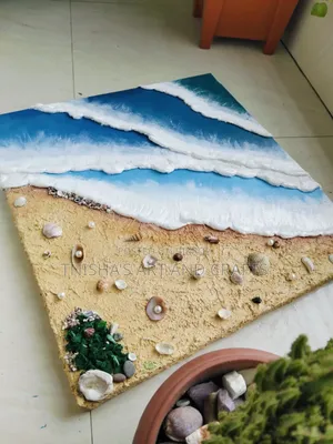 Handcrafted 3D Texture Sea Beach Painting With Real Shells