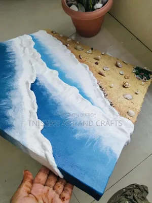 Handcrafted 3D Texture Sea Beach Painting With Real Shells