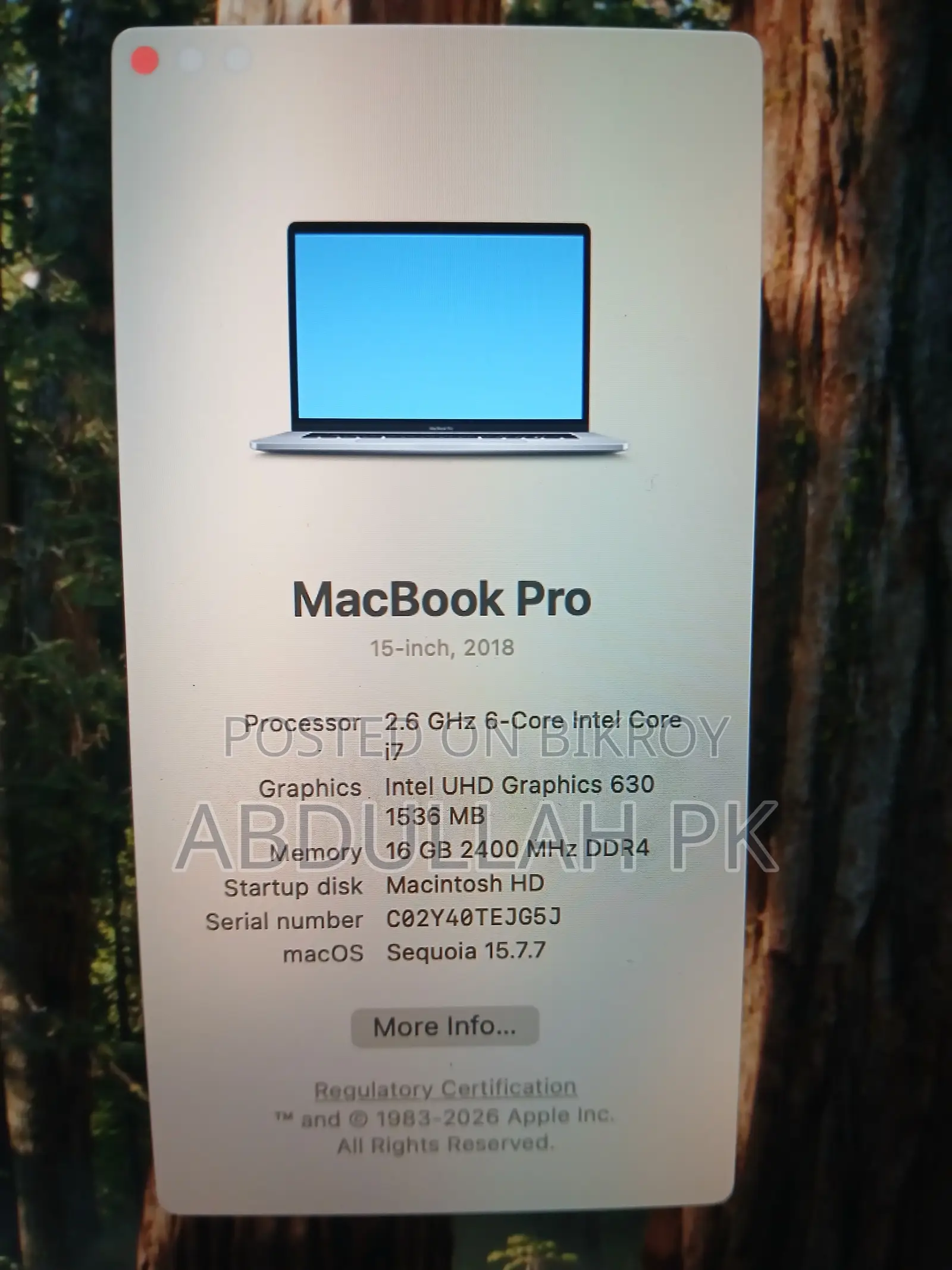 Laptop Apple MacBook Pro 2018 16GB Intel Core i7 SSD 500GB