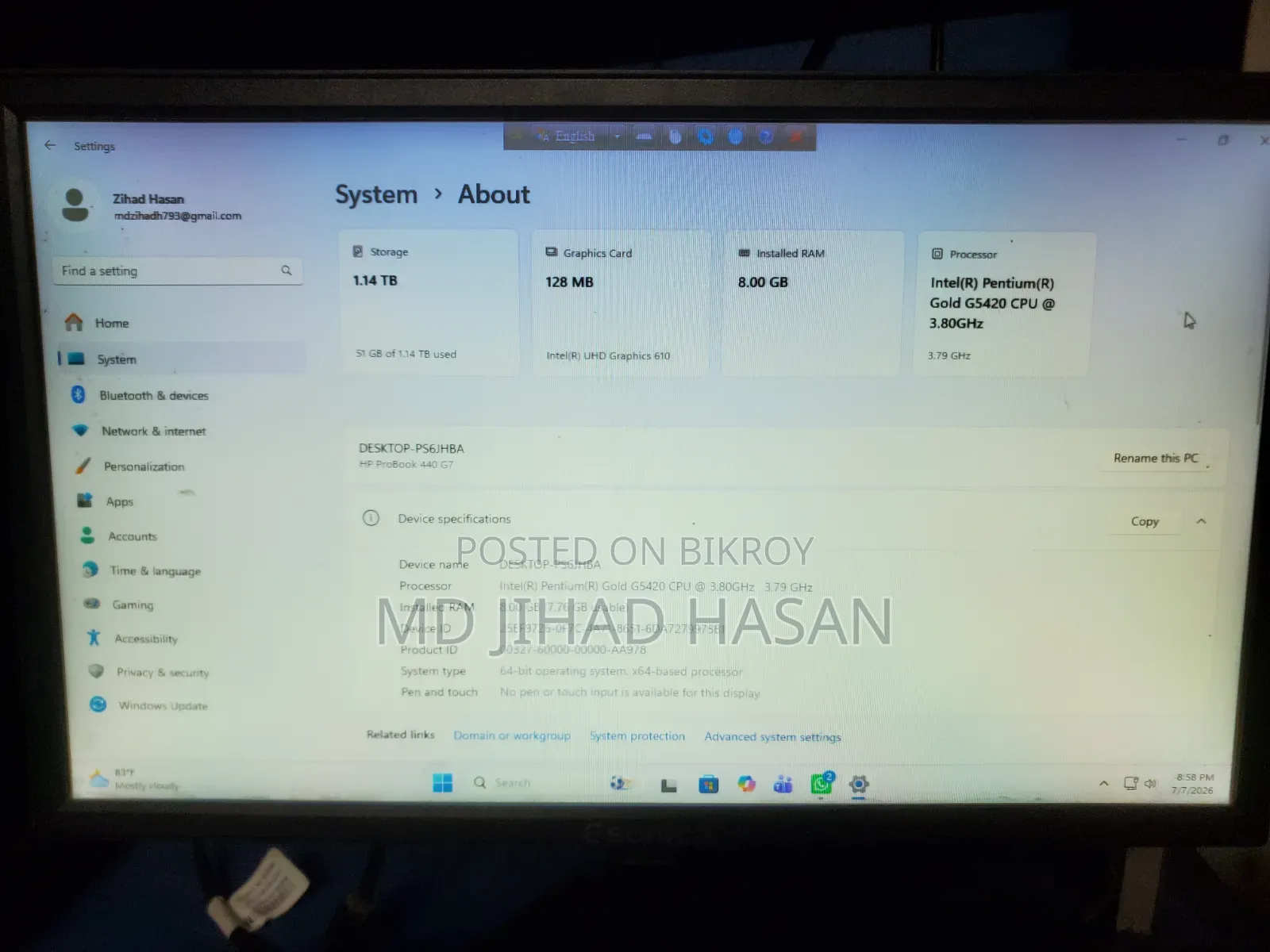 ডেস্কটপ কম্পিউটার HP Z440 ৮জিবি ইন্টেল পেন্টিয়াম এসএসডি ১২৮জিবি