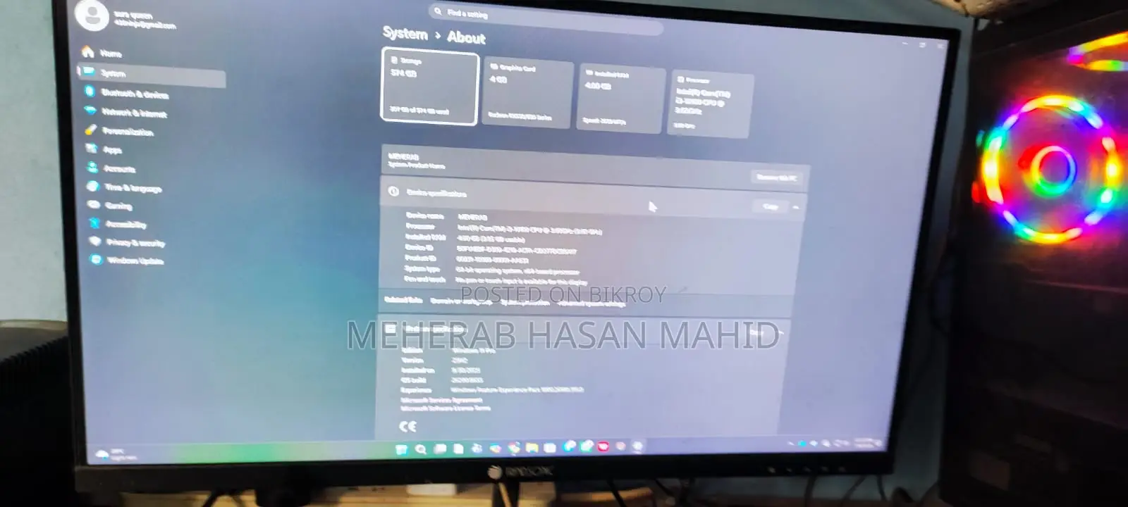 Desktop Computer 4GB Intel Core i3 SSD 512GB
