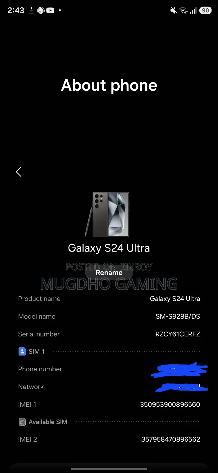 Samsung Galaxy S24 Ultra 256 GB Black