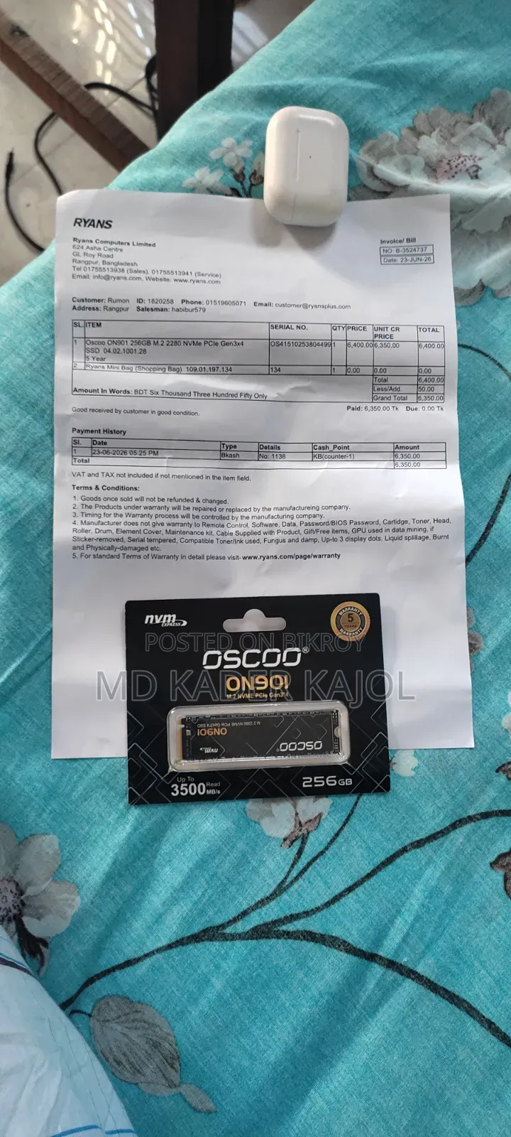 Osco ২৫৬ জিবি এসএসডি ব্র্যান্ড নিউ