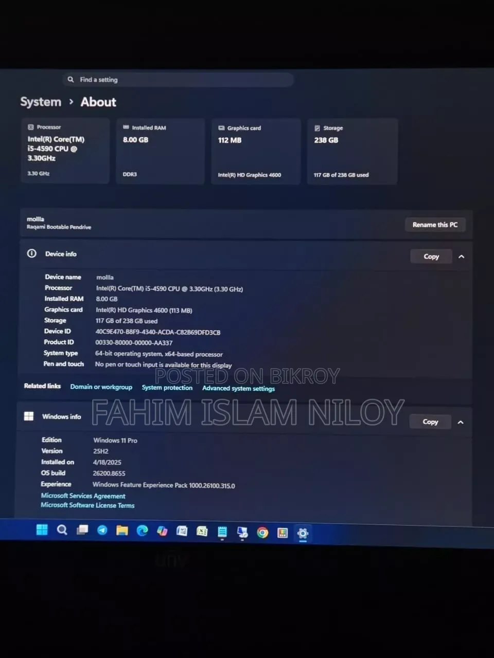 Desktop Computer 8GB Intel Core i5 SSD 256GB