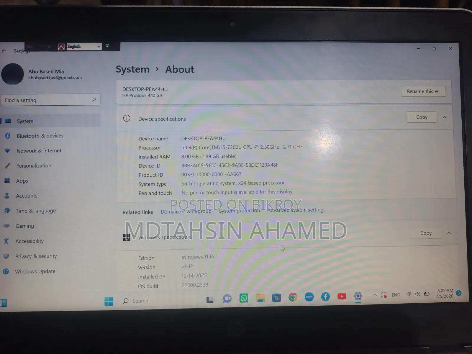 Laptop HP ProBook 440 G4 8GB Intel Core I5 HDD+SSD 256GB