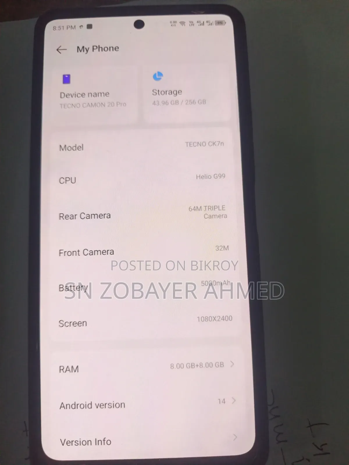 নিউ টেকনো ক্যামন ২০ প্রো ২৫৬ জিবি কালো