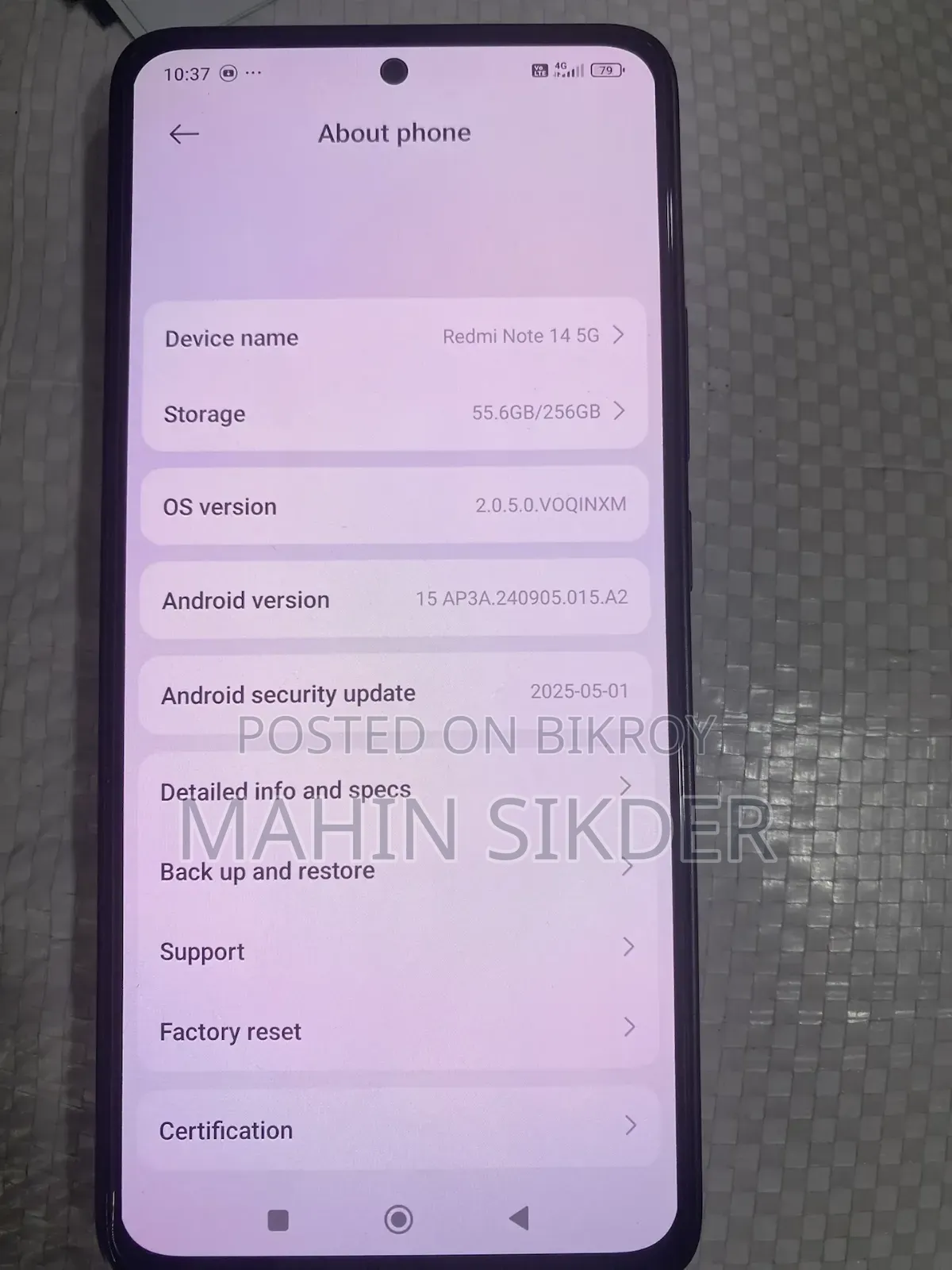 শাওমি রেডমি নোট ১৪ ৫জি ২৫৬ জিবি ব্ল্যাক