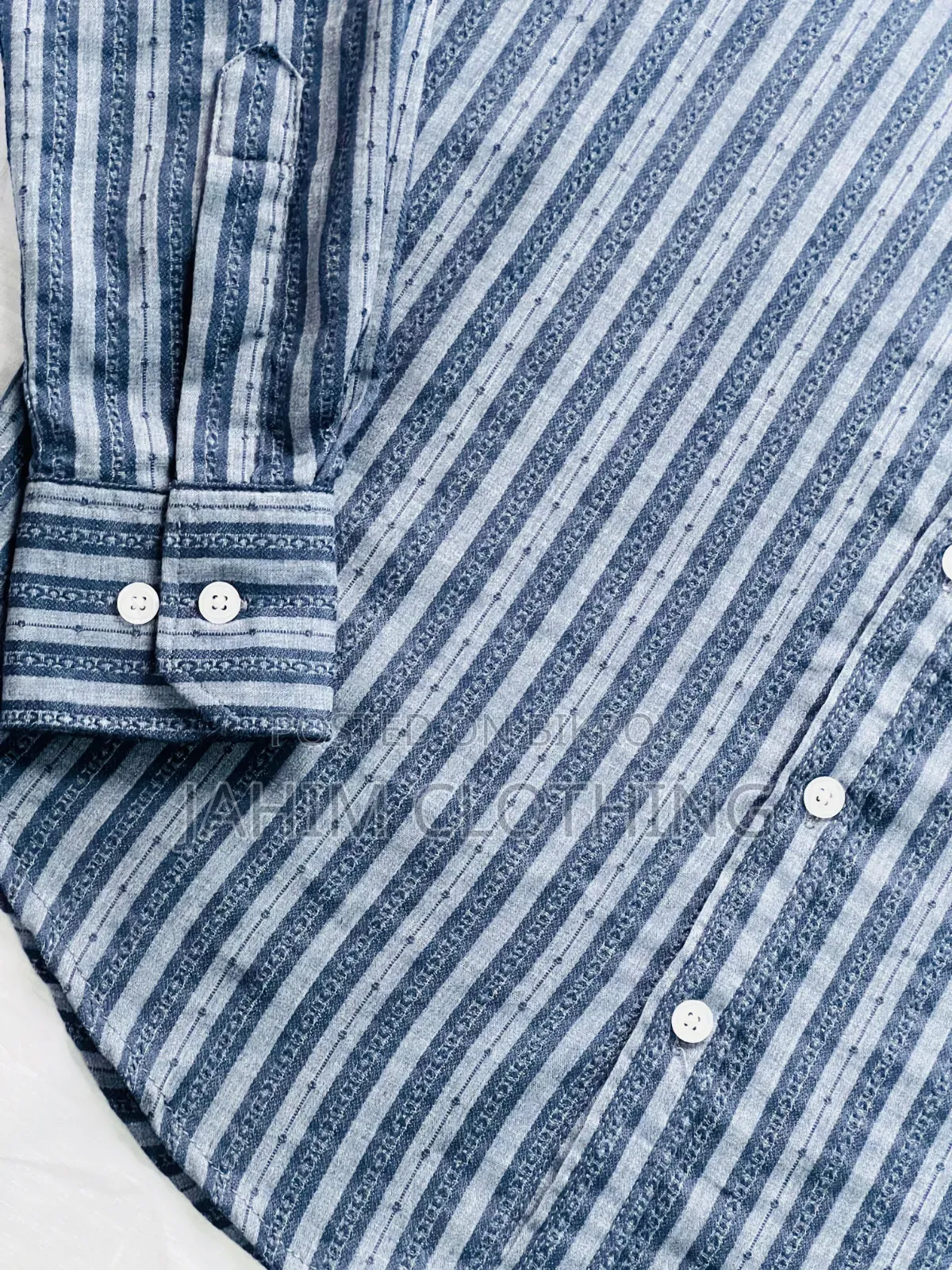 Premium Indigo Blue Vertical Dobby Striped Casual Shirt.