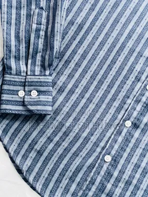 Premium Indigo Blue Vertical Dobby Striped Casual Shirt.