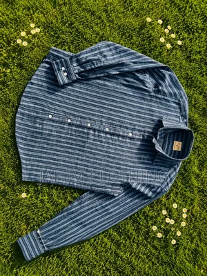 Premium Indigo Blue Vertical Dobby Striped Casual Shirt.