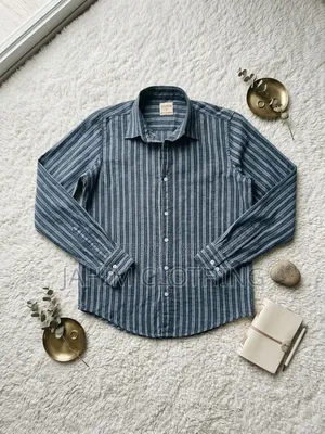 Premium Indigo Blue Vertical Dobby Striped Casual Shirt.
