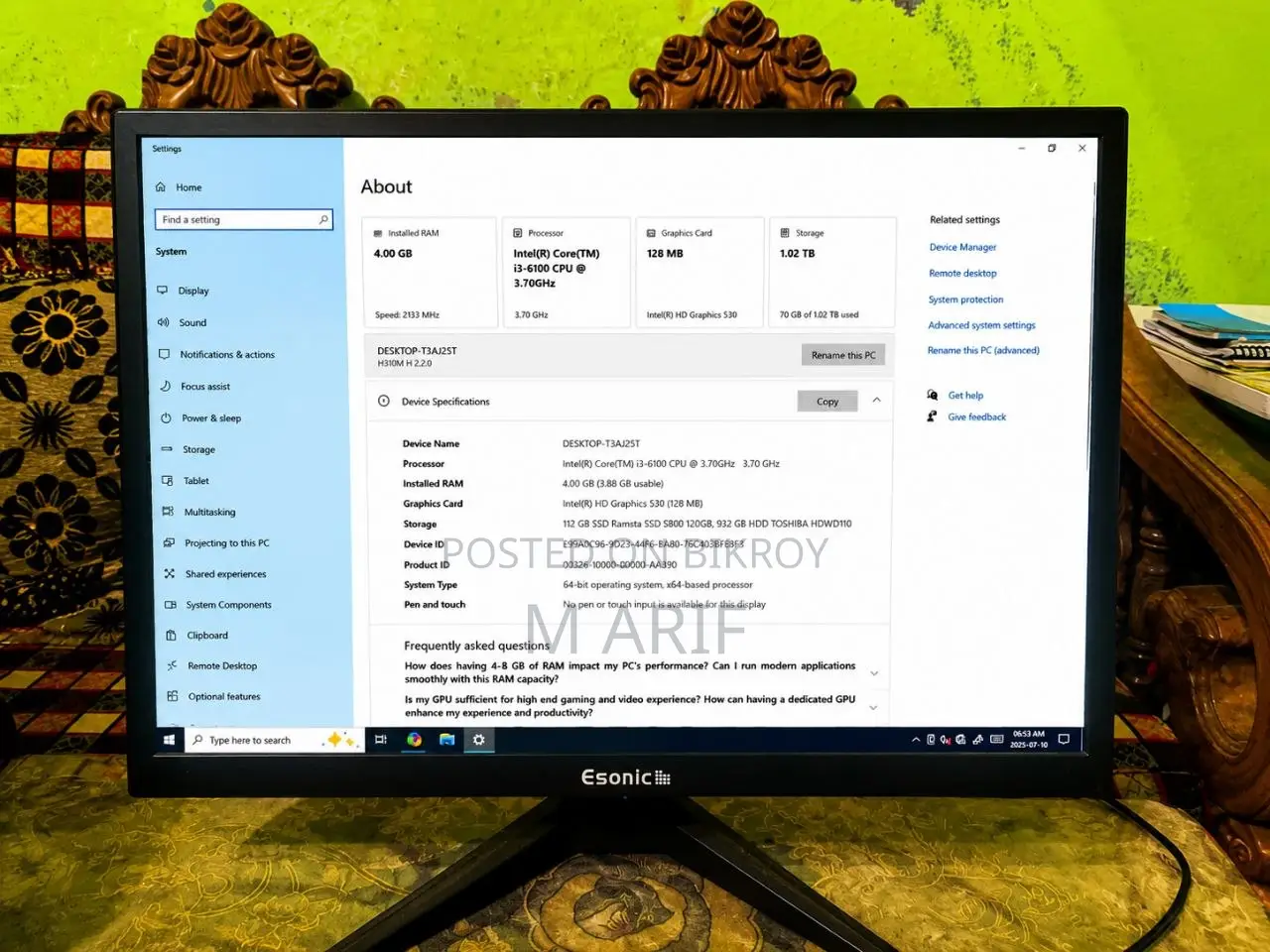 Desktop Computer Gigabyte 4GB Intel Core i3 HDD+SSD 1TB