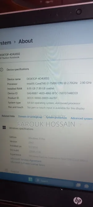 ল্যাপটপ HP 15s 8GB Intel Core I7 HDD 1TB